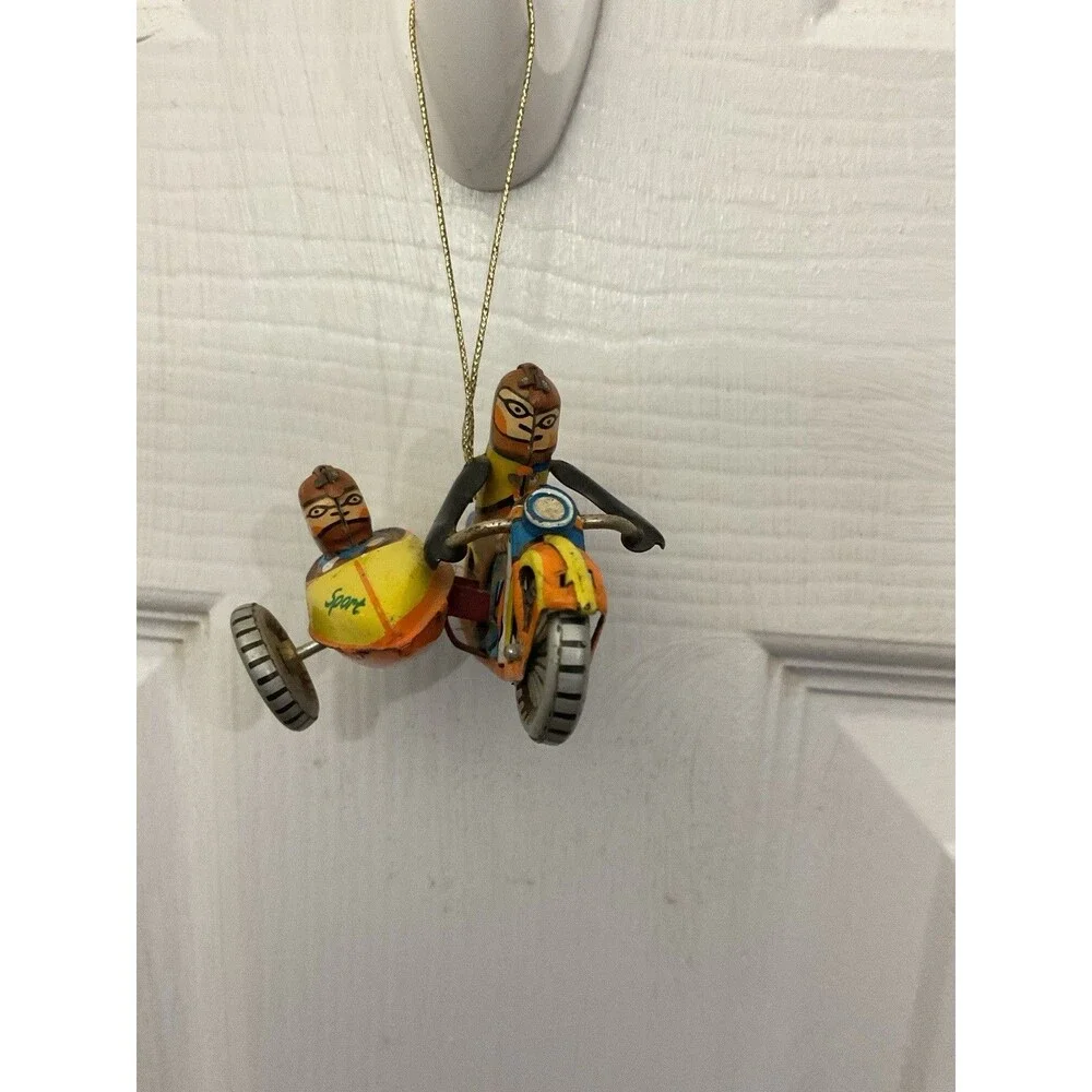 Schylling Tin Motorcycle with Sidecar Christmas Ornament Sport Made in China